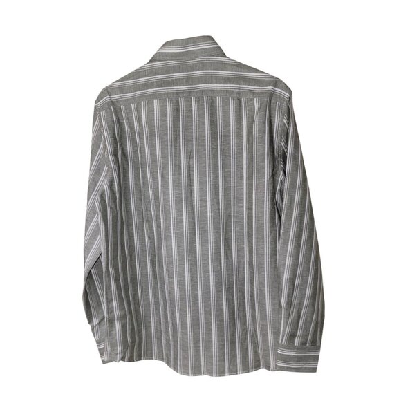 Brunello Cucinelli Men’s Linen Button-Down Shirt Gray White Stripe – Medium - Picture 2 of 11